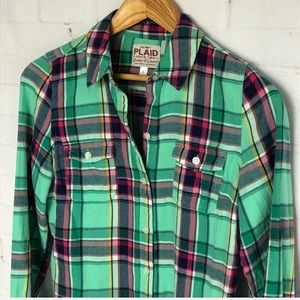 Old Navy Plaid Mint Green Pink Flannel Shirt SZ S
